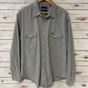 Wrangler Men’s Gray Chambray Pearl Snap Cowboy Western Shirt Size XL Long Sleeve